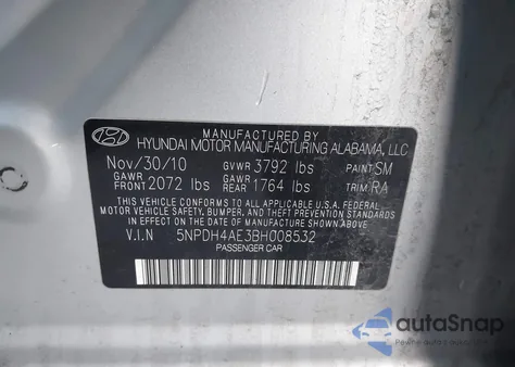 2011 Hyundai Elantra Gls из США, поврежденный, VIN 5NPDH4AE3BH008532